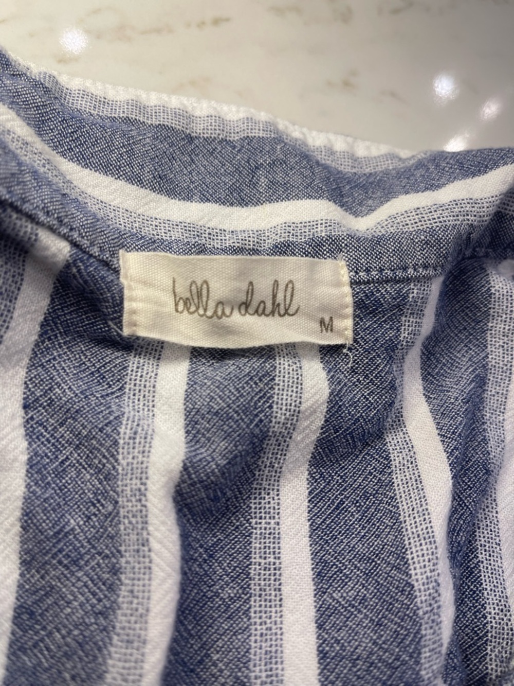 Like NEW! Bella Dahl Striped Button-Front Tie Hem Top - Blue & White - Picture 10 of 16